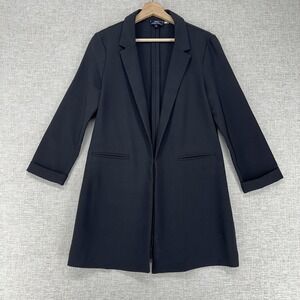 HAVE Jacket Womens Medium Black Open Front Longline Blazer 3/4 Sleeve Stretch